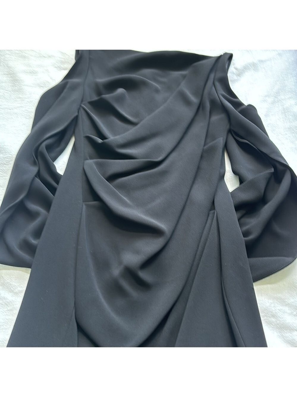 Talbot Runhof Black Cape Ruched Sheath Dress Size 8 - Picture 15 of 16
